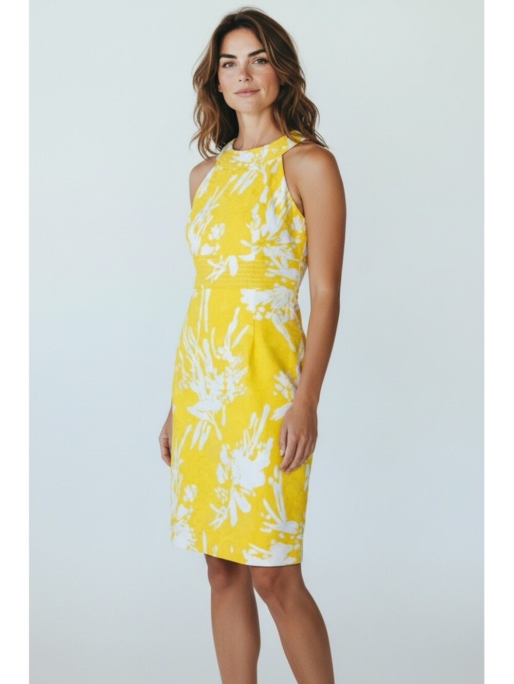 MUSE Size 8 Yellow Textured White Floral Sheath Dress NWT